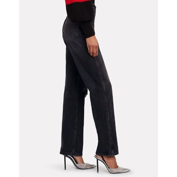 RE/DONE High Rise Straight Loose Rigid Distressed Jeans Black Size 25 NEW - Picture 3 of 16